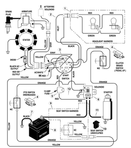 Electrical System Diagram and Parts List for 425615X50A 2003 Briggs and Stratton Lawn Tractor